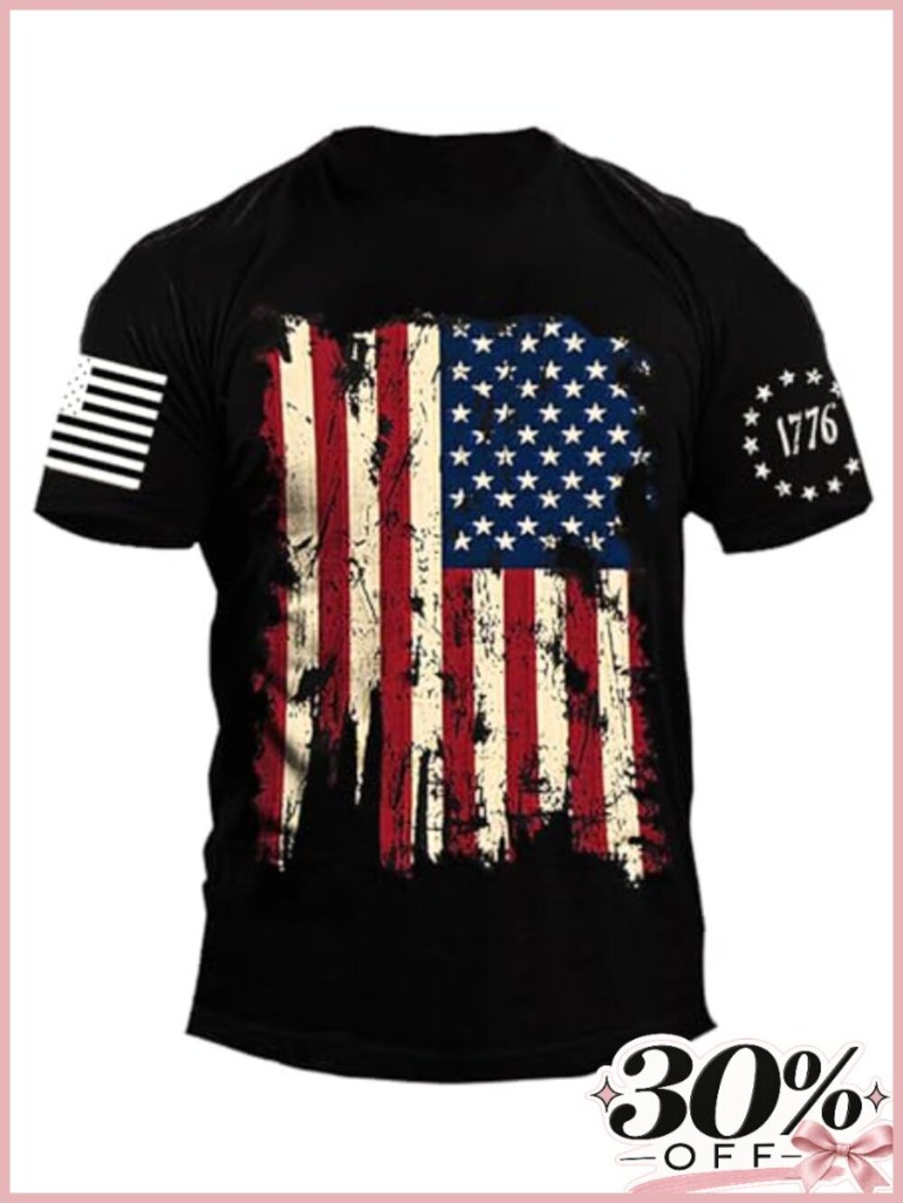 Men's Patriotic USA Flag Star Stripes T-Shirt Crew Neck Short Sleeve Semi-Fitted